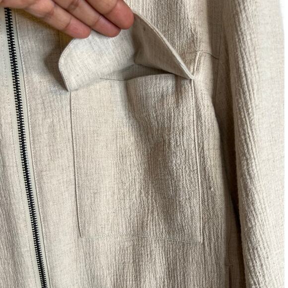 BANANA REPUBLIC Bella Bomber Jacket Cotton Linen Full Front Zip Cream W's Large - Picture 6 of 11